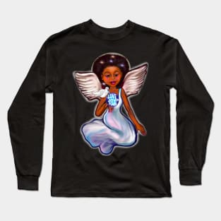 Angel with dove love joy and peace ii - Black angel of peace ! With glow, Afro hair, green eyes, Cherry pink lips and dark brown skin. Hair love ! Long Sleeve T-Shirt